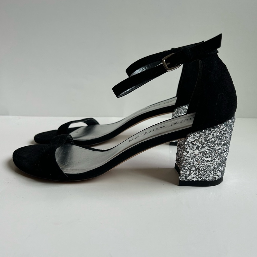 Stuart Weitzman | glitter suede block heel